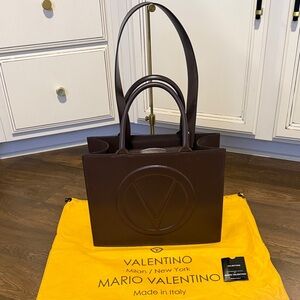 VALENTINO VICTORIA BRODERIE BROWN LEATHER TOTE
